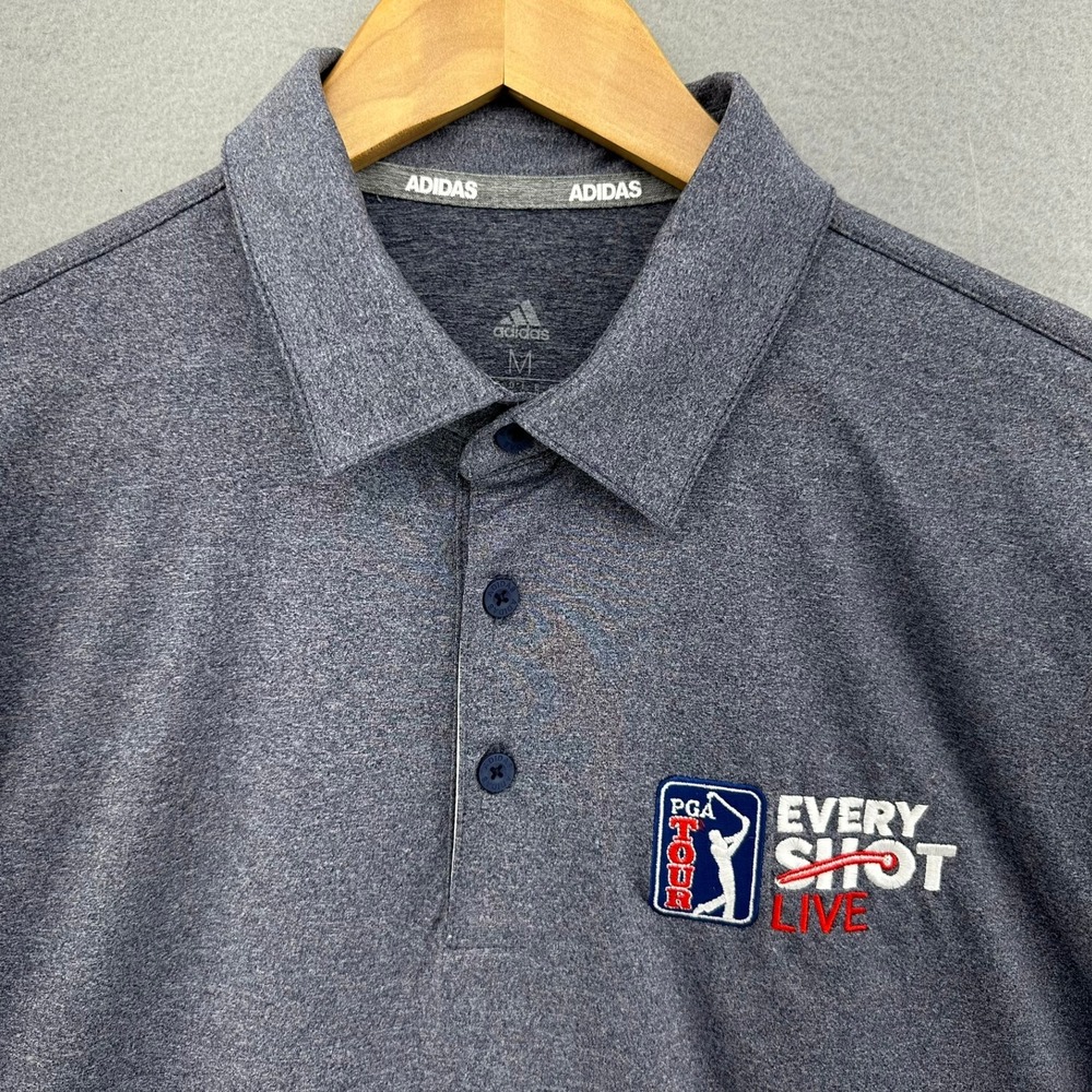 Adidas Golf Polo Shirt Every‎ Shot Live TV Gray Performance Mens M Retro Preppy